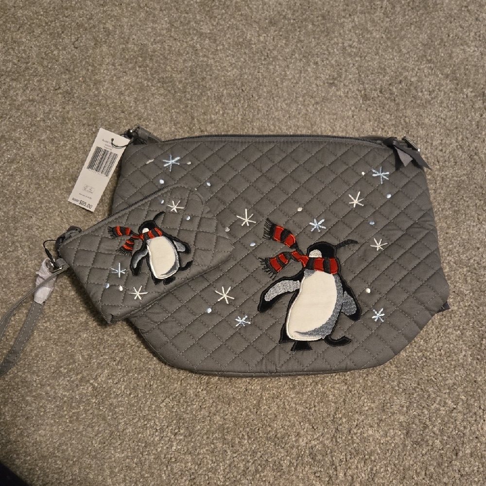 Vera Bradley Penguin Pair Mini Pouch And Bucket Crossbody Sold As Set